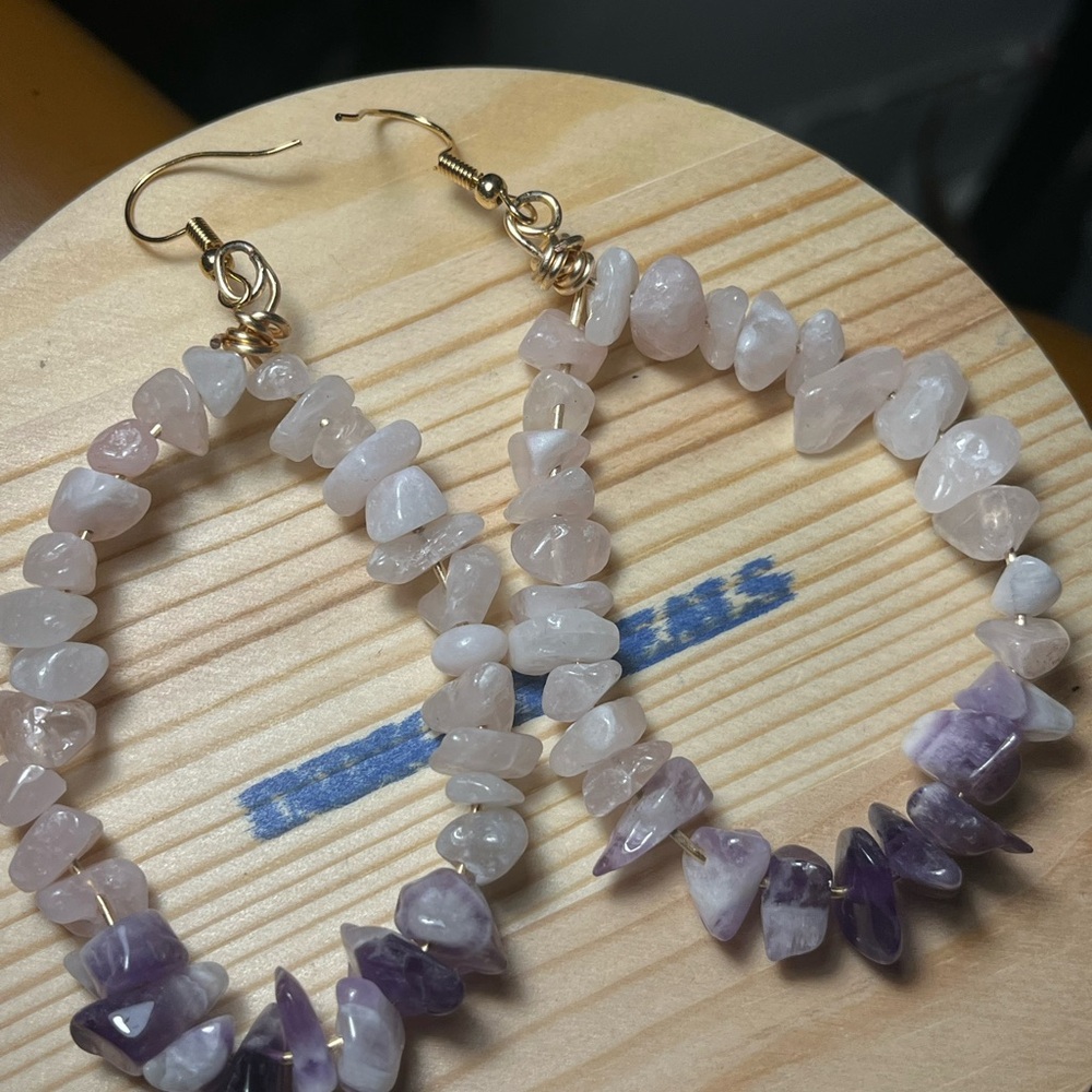 Amethyst and Rose Quartz Stone Earrings
